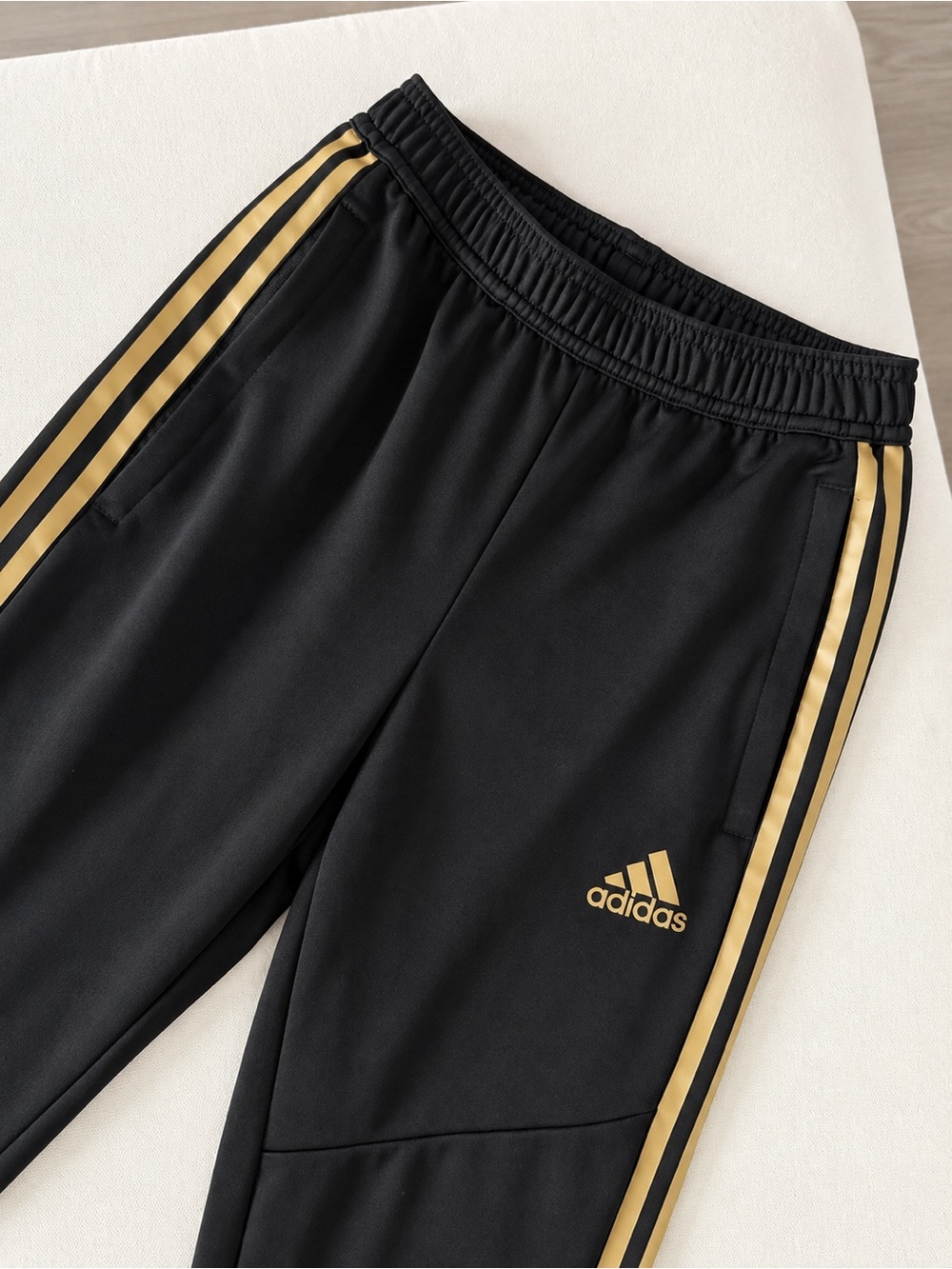 adidas Black Sweatpants with Gold Stripes